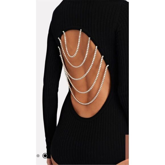 DODO‎ BAR OR Women's Black Ribbed Bodysuit Size 12 Rhinestone Back - Picture 2 of 13